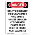 Signmission Safety Sign, OSHA Danger, 24" Height, Rigid Plastic, Utility Disconnect Inside Generator, Portrait OS-DS-P-1824-V-1948